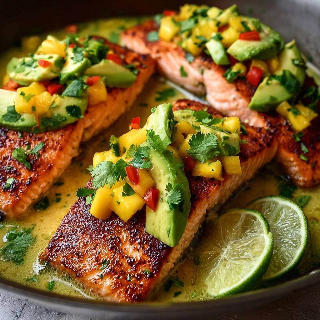 Quick Coconut Lime Salmon Recipe Avocado Mango Salsa Salmon 20 Minute Salmon Dinner Ideas Easy Coconut Lime Salmon Dish He...