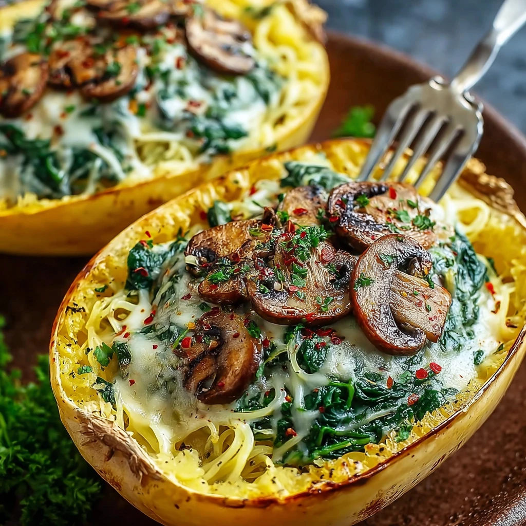 30-Minute Meal: Creamy Spinach & Mushroom Spaghetti Squash!