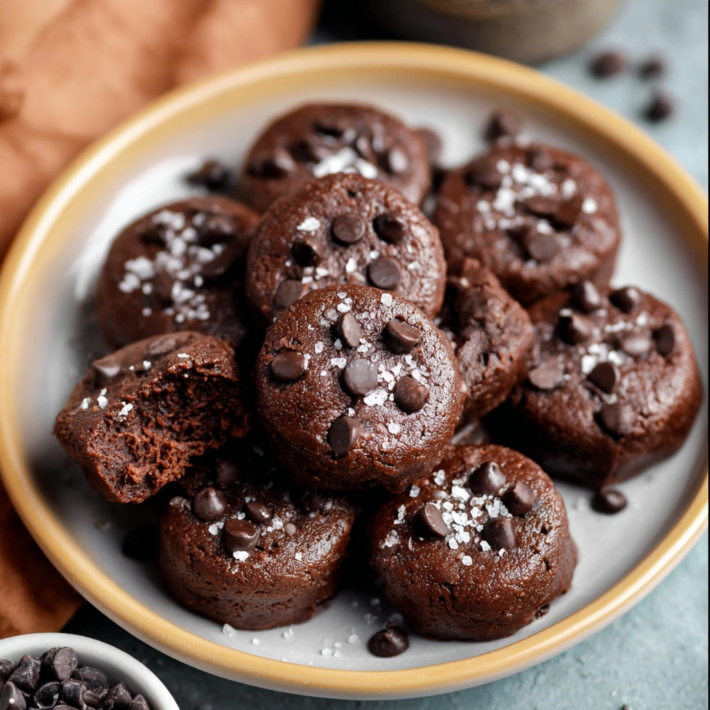 An easy recipe for chocolate protein brownie bites, shown as a post-workout snack.