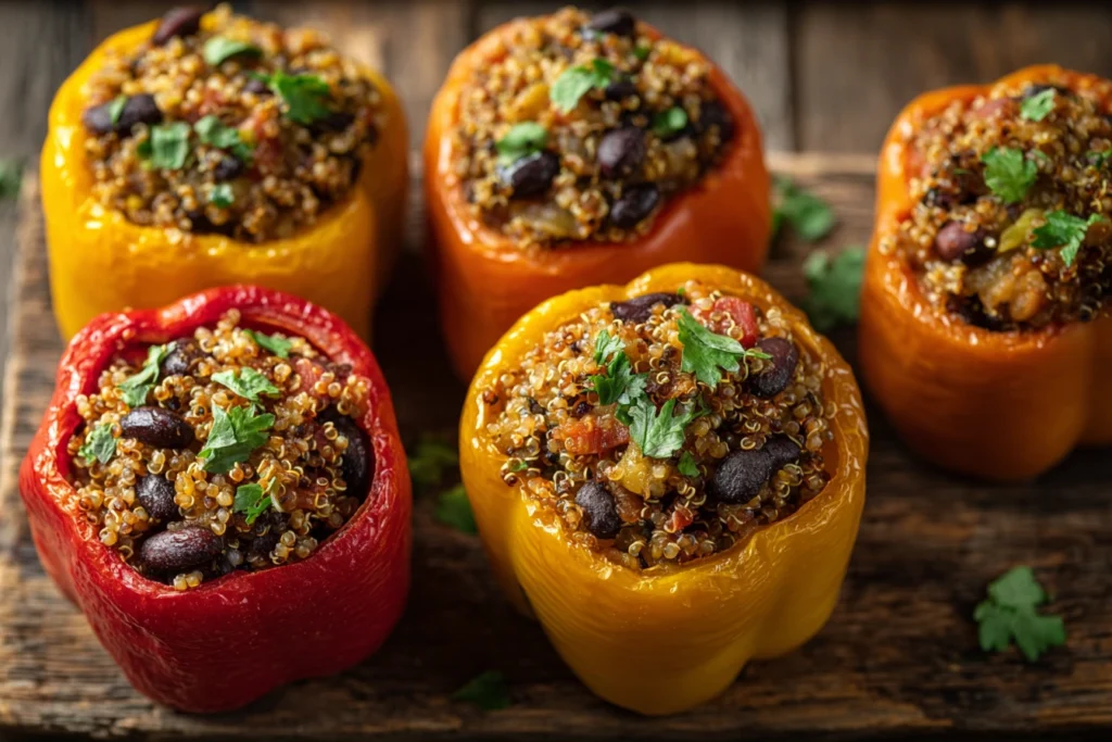Quinoa And Bean Stuffed Bell Peppers Recipe Best Vegetarian Stuffed Bell Peppers How To Make Quinoa Stuffed Bell Peppers S...