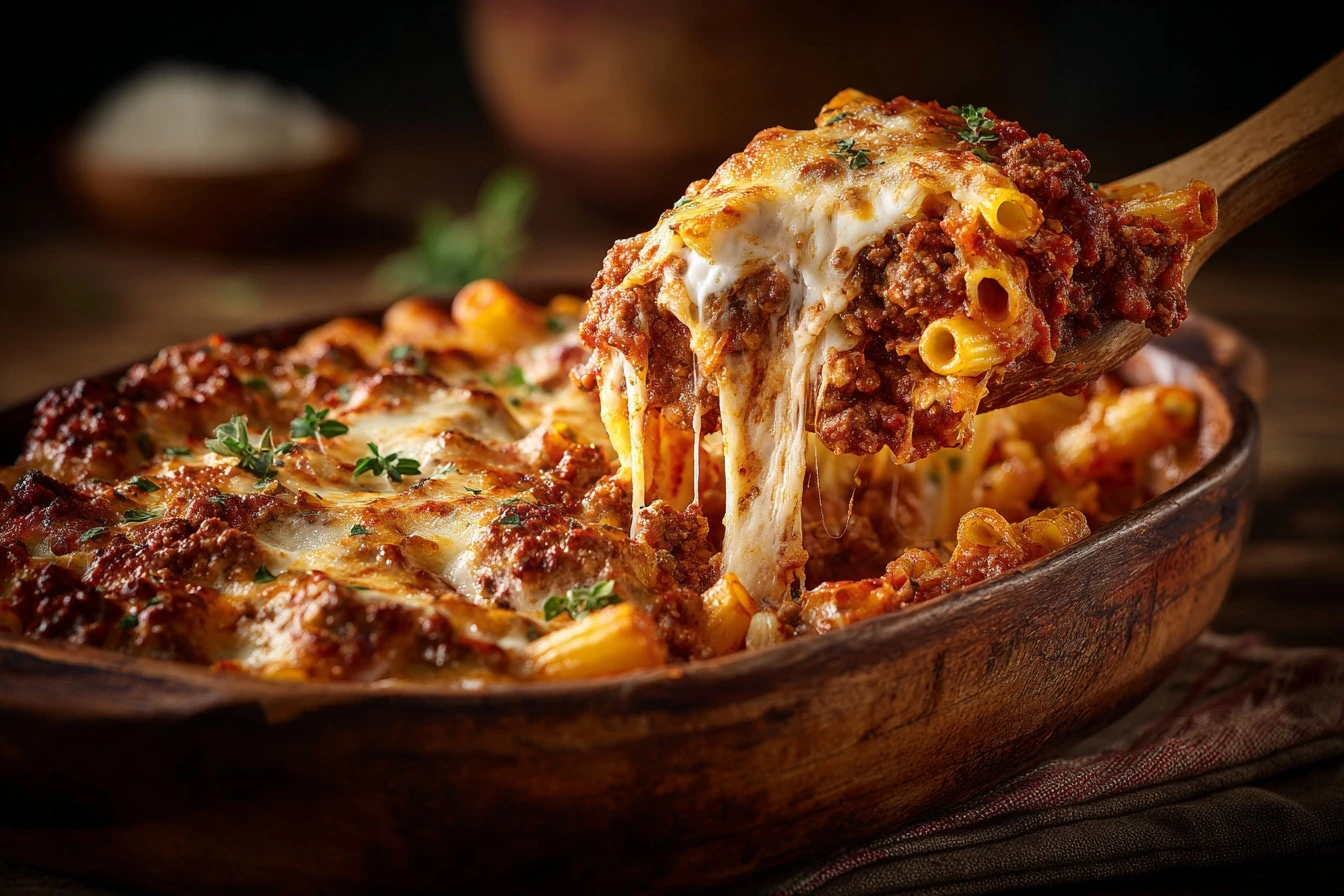 Baked Ziti Beef Sausage Cheesy Casserole