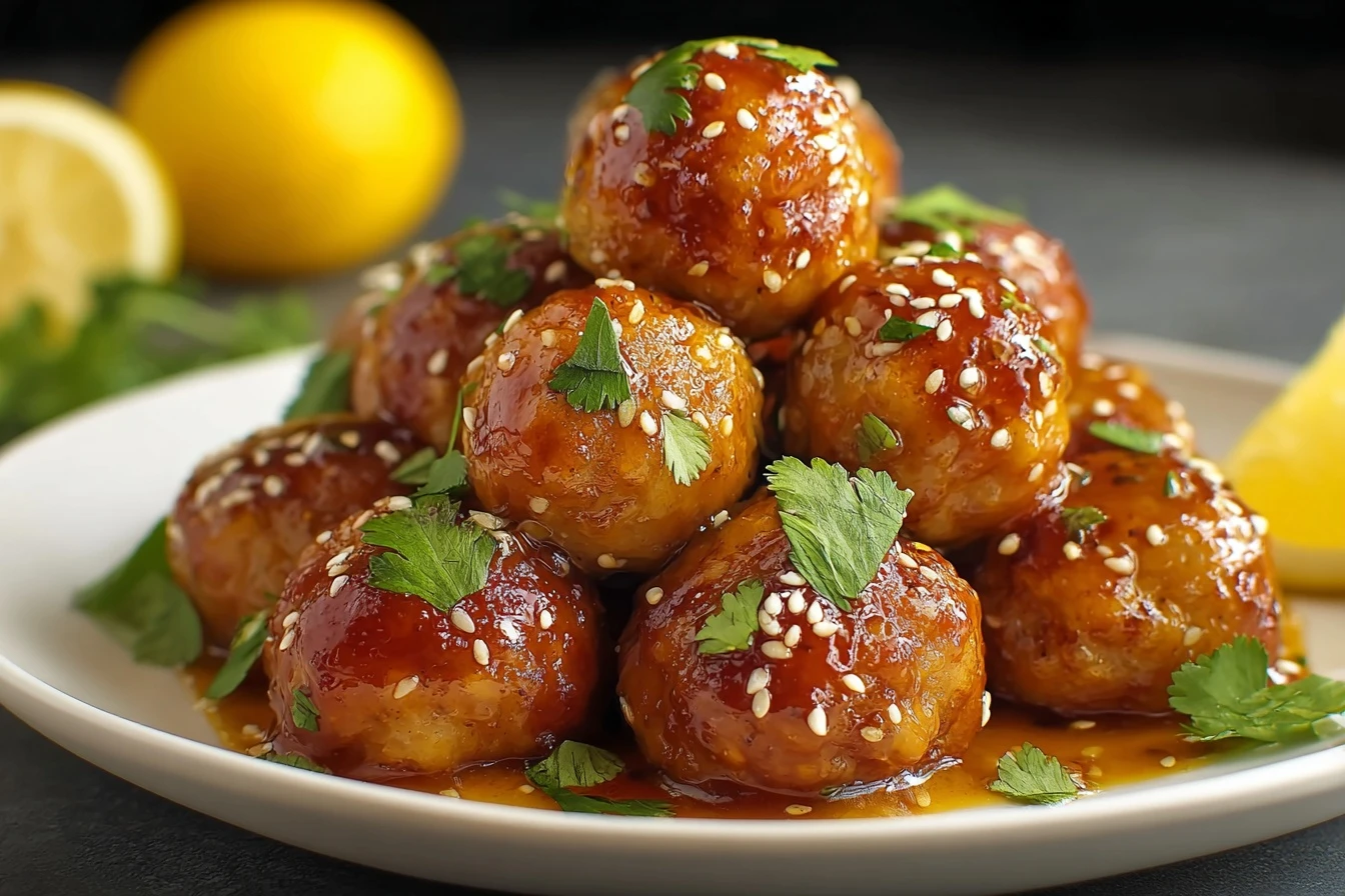 Best Honey Lemon Chicken Meatballs Recipe Easy Honey Lemon Chicken Meatballs Healthy Honey Lemon Meatball Recipe Gluten-fr...