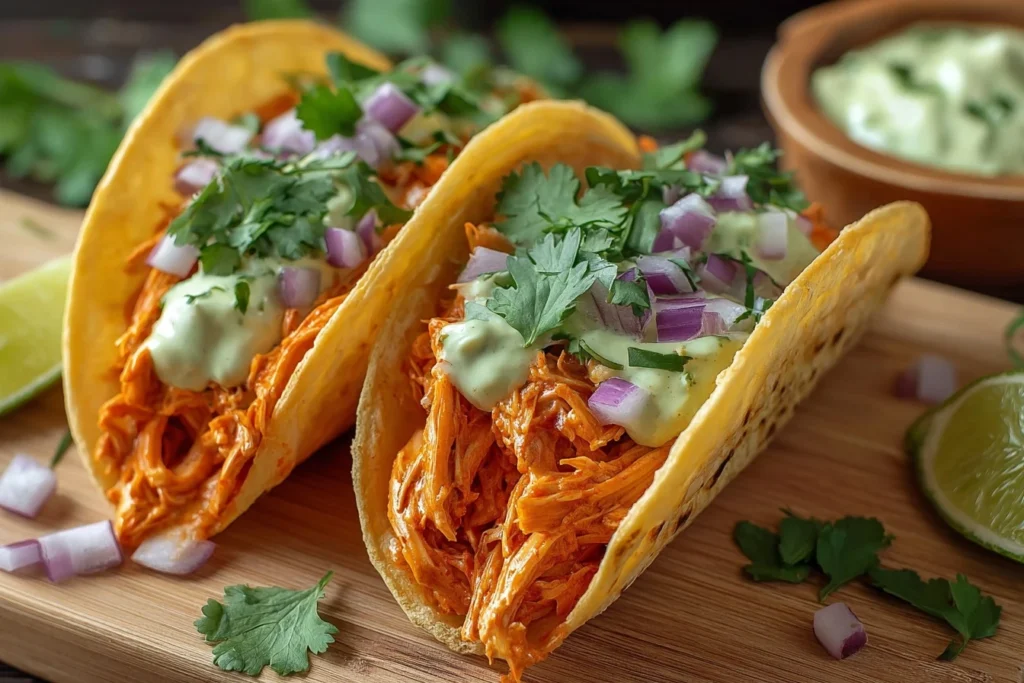 Buffalo Chicken Tacos Recipe Easy Buffalo Chicken Tacos Best Avocado Crema For Tacos Homemade Buffalo Chicken Tacos Quick ...