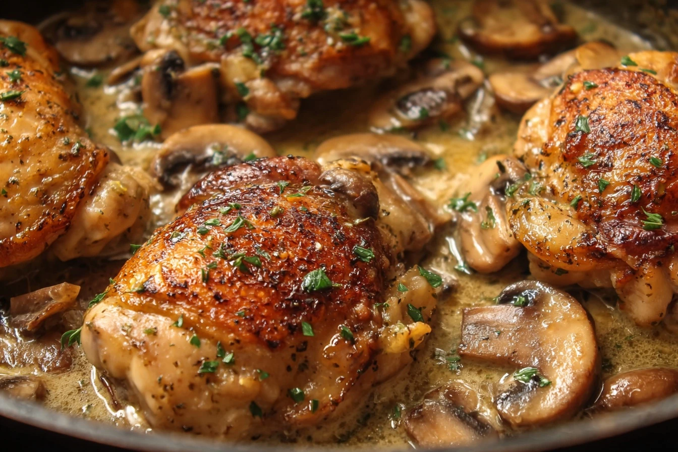 Creamy Garlic Mushroom Chicken Recipe Best Garlic Mushroom Chicken Thighs How To Make Creamy Mushroom Chicken Easy Garlic ...