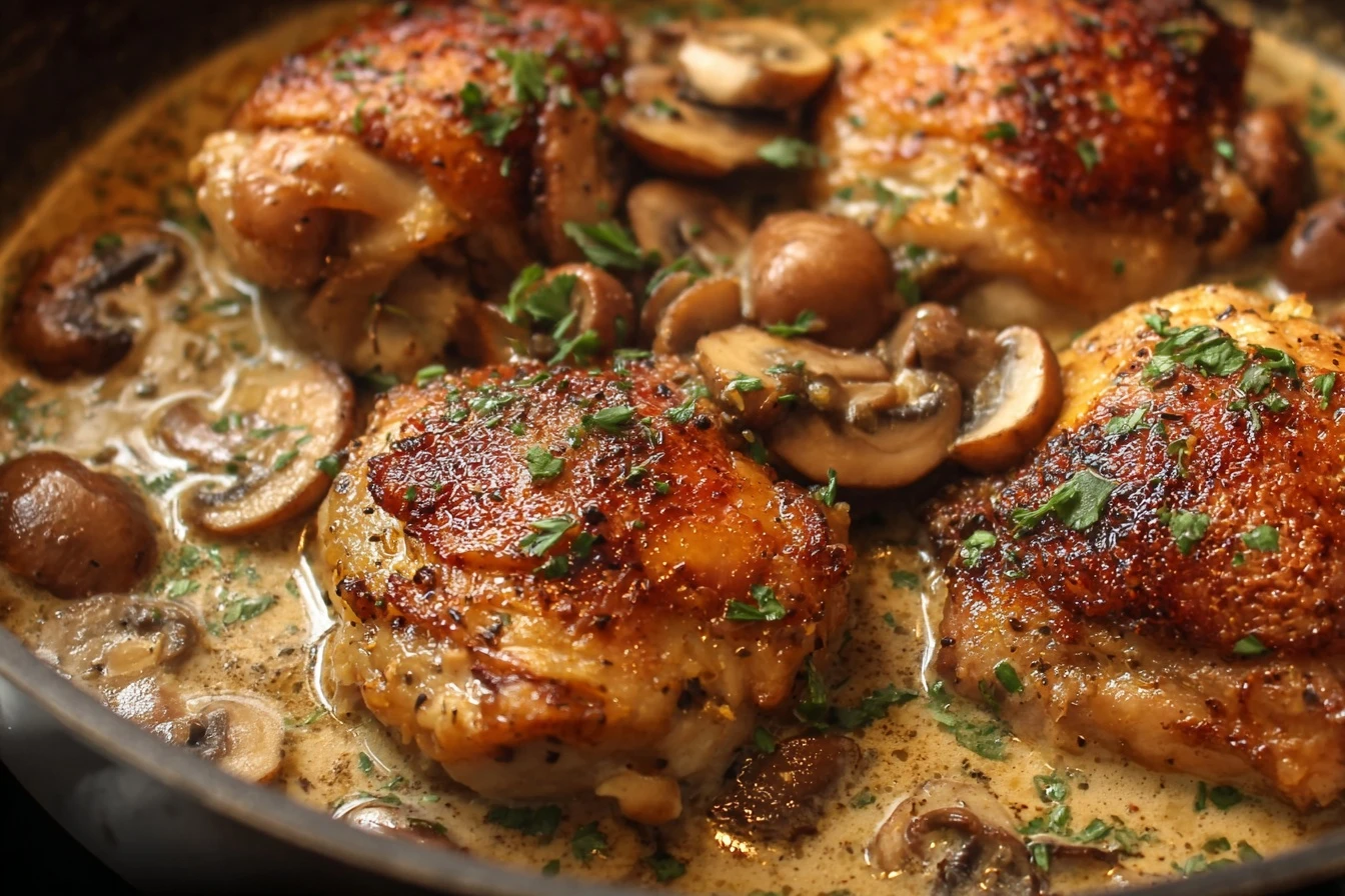 Creamy Garlic Mushroom Chicken Recipe Best Garlic Mushroom Chicken Thighs How To Make Creamy Mushroom Chicken Easy Garlic ...