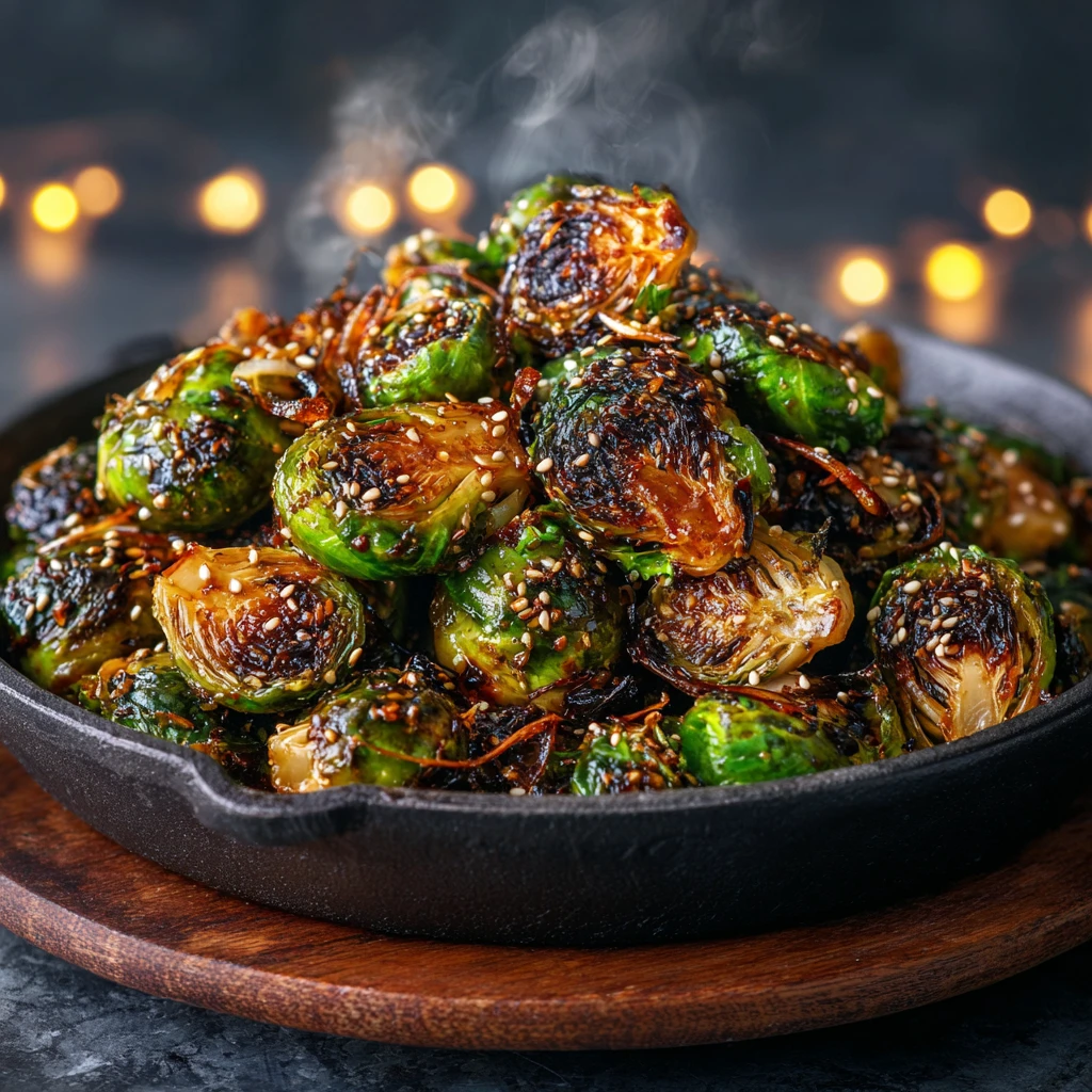Easy Air Fryer Sticky Sesame & Ginger Brussels Sprouts