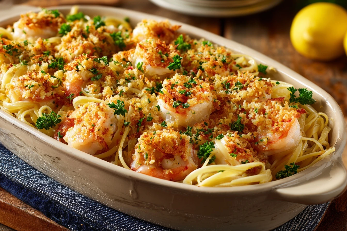 Easy Baked Shrimp Scampi Pasta (with Lemon Garlic Butter)