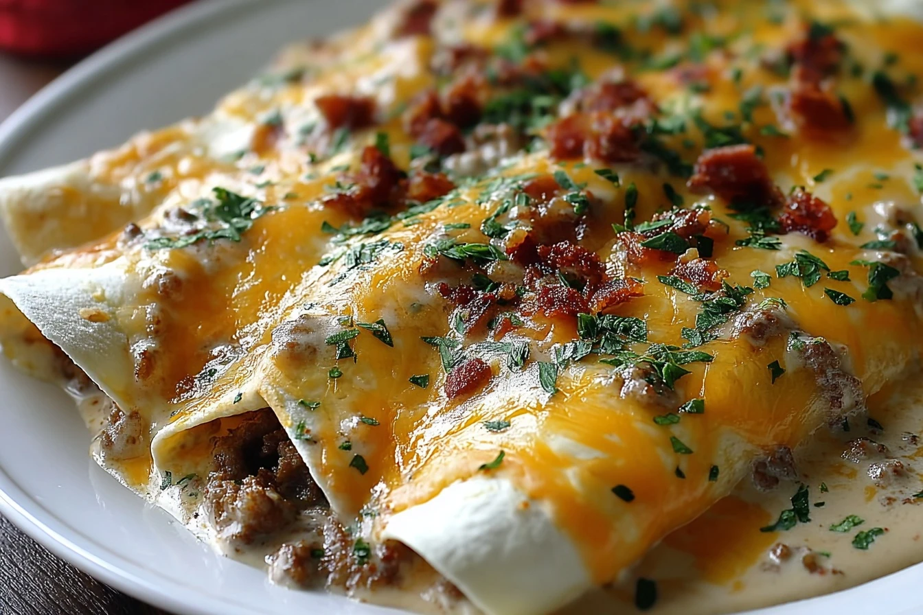 Easy Beef Sausage Gravy Enchiladas Recipe Quick Southern Breakfast Enchiladas 20 Minute Beef Sausage Enchiladas Homemade S...