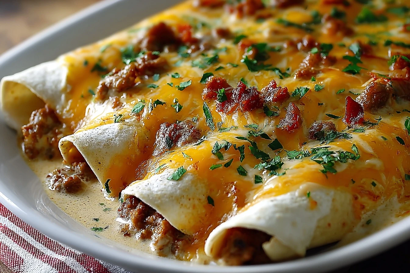 Easy Beef Sausage Gravy Enchiladas Recipe Quick Southern Breakfast Enchiladas 20 Minute Beef Sausage Enchiladas Homemade S...