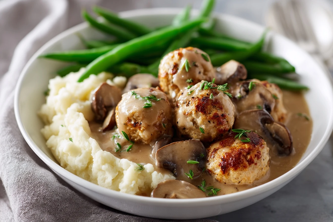 Healthy Turkey Salisbury Meatballs (with Lighter Gravy)
