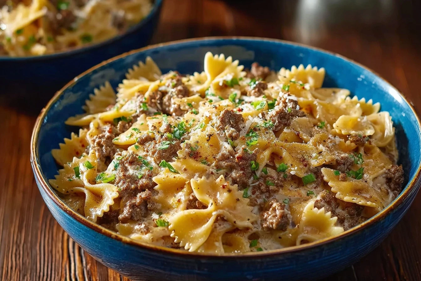 Quick Cajun Bowties: Cream Cheese & Spiced Beef