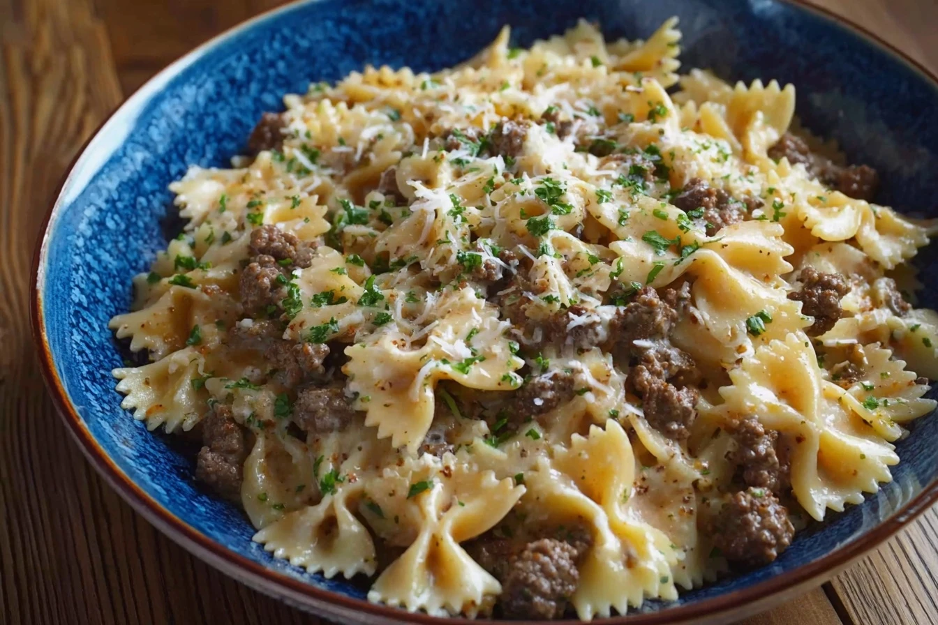 Quick Cajun Bowties Recipe Creamy Spiced Beef Bowtie Pasta Cajun Cream Cheese Pasta Recipe Easy Cajun Bowtie Skillet Spice...