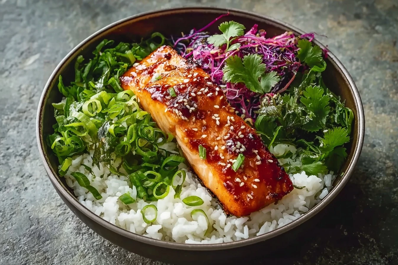 Quick Salmon Rice Bowl Recipe Easy 10-minute Salmon Bowl Healthy Salmon Rice Lunch Ideas Crispy Salmon Rice Bowl Tutorial ...
