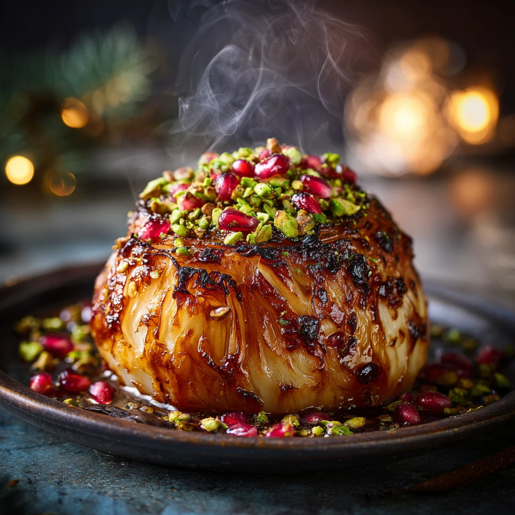 Smoky Maple-Glazed Whole Roasted Celeriac with Pistachio & Pomegranate