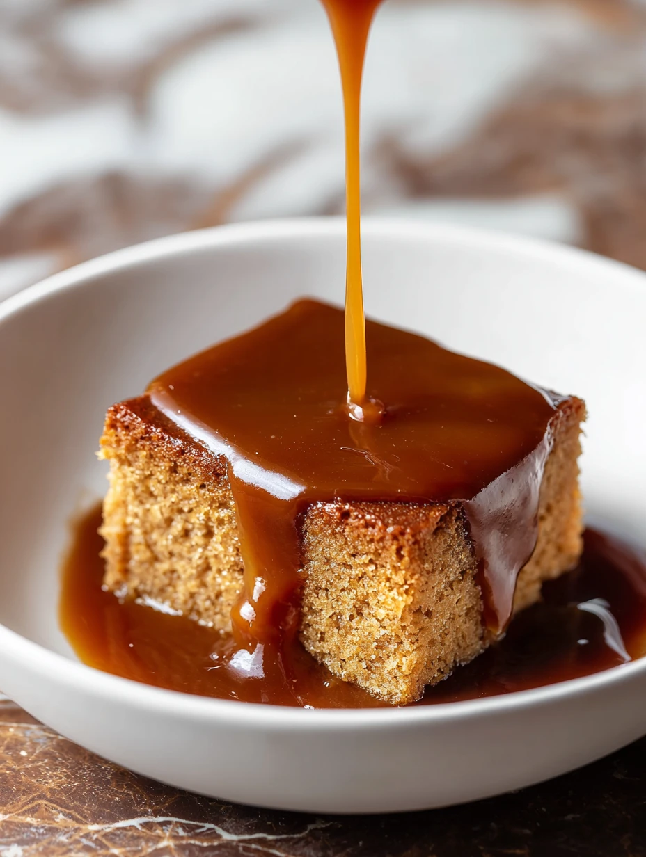 30-Min Quick Gingerbread Pudding Cake with Toffee Sauce