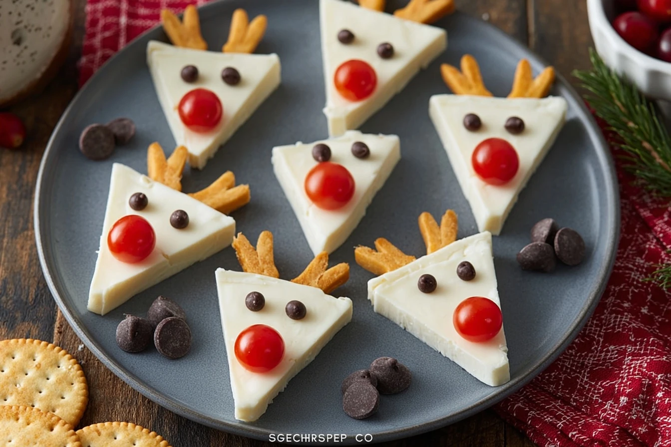 Cheese Wedge Reindeer Appetizer Recipe Holiday Cheese Platter Ideas Christmas Reindeer Cheese Wedge DIY Cheese Reindeer Sn...