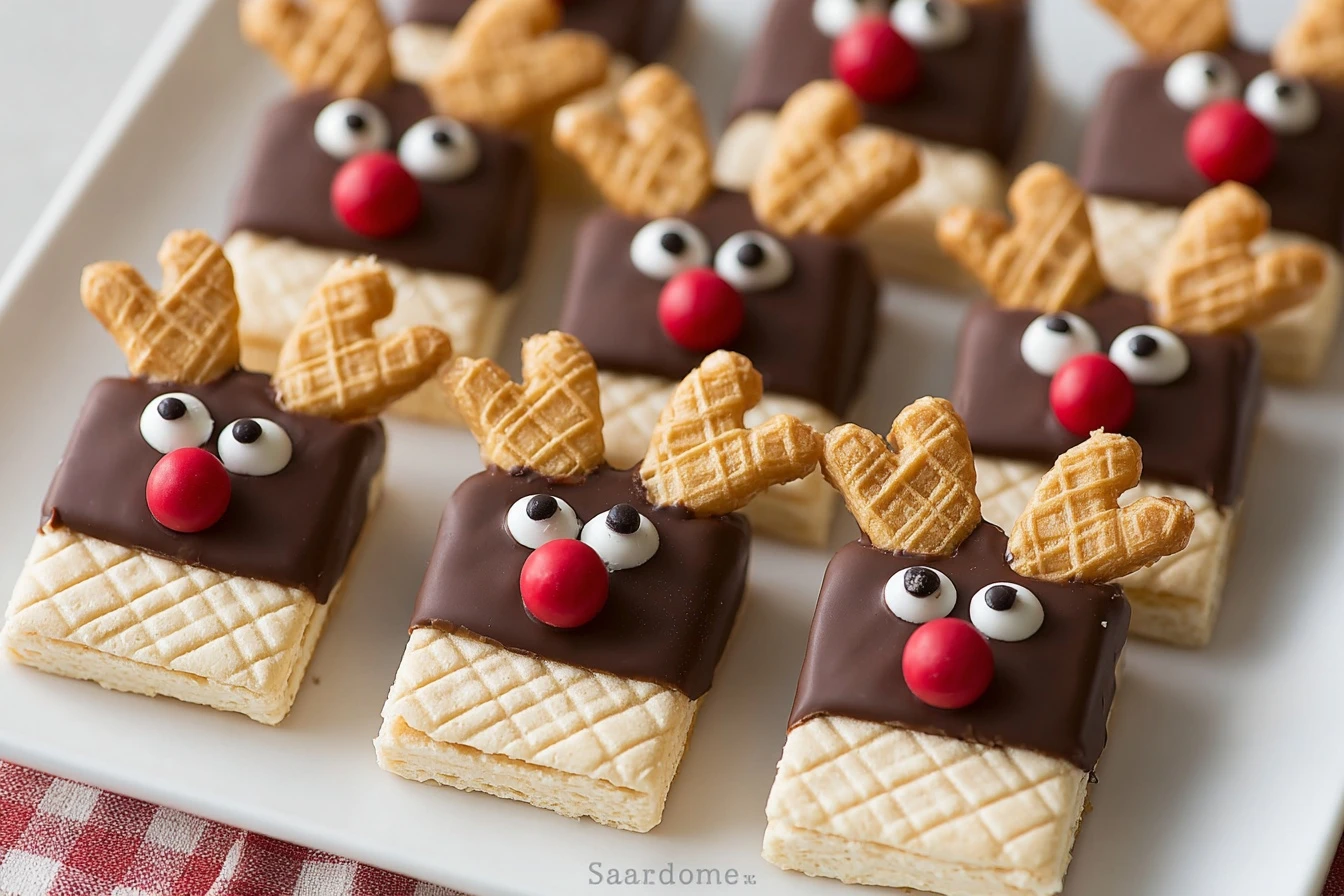Chocolate-Dipped Wafer Reindeer Bars