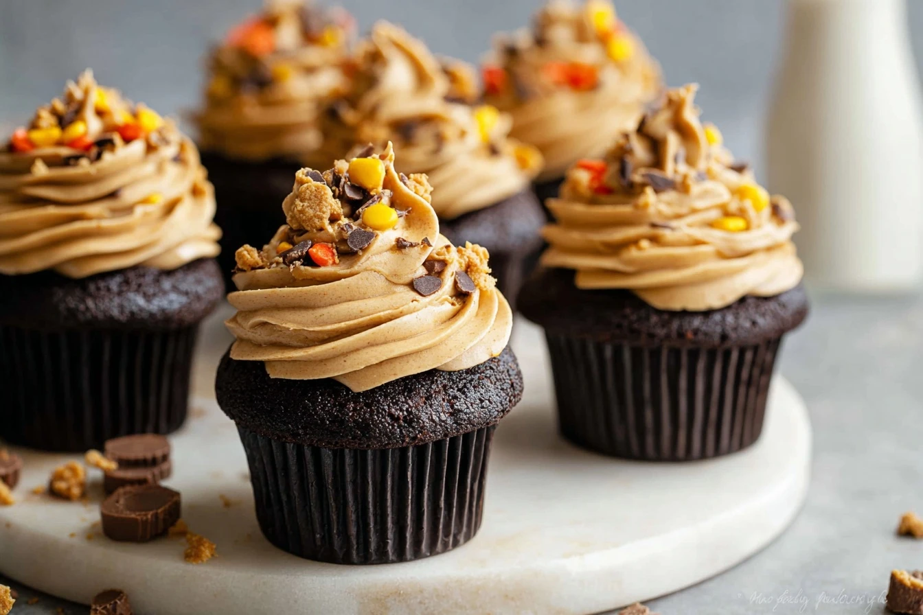 Dark Chocolate Cupcakes With Peanut Butter Frosting Recipe Best Dark Chocolate Peanut Butter Cupcakes Gourmet Dark Chocola...
