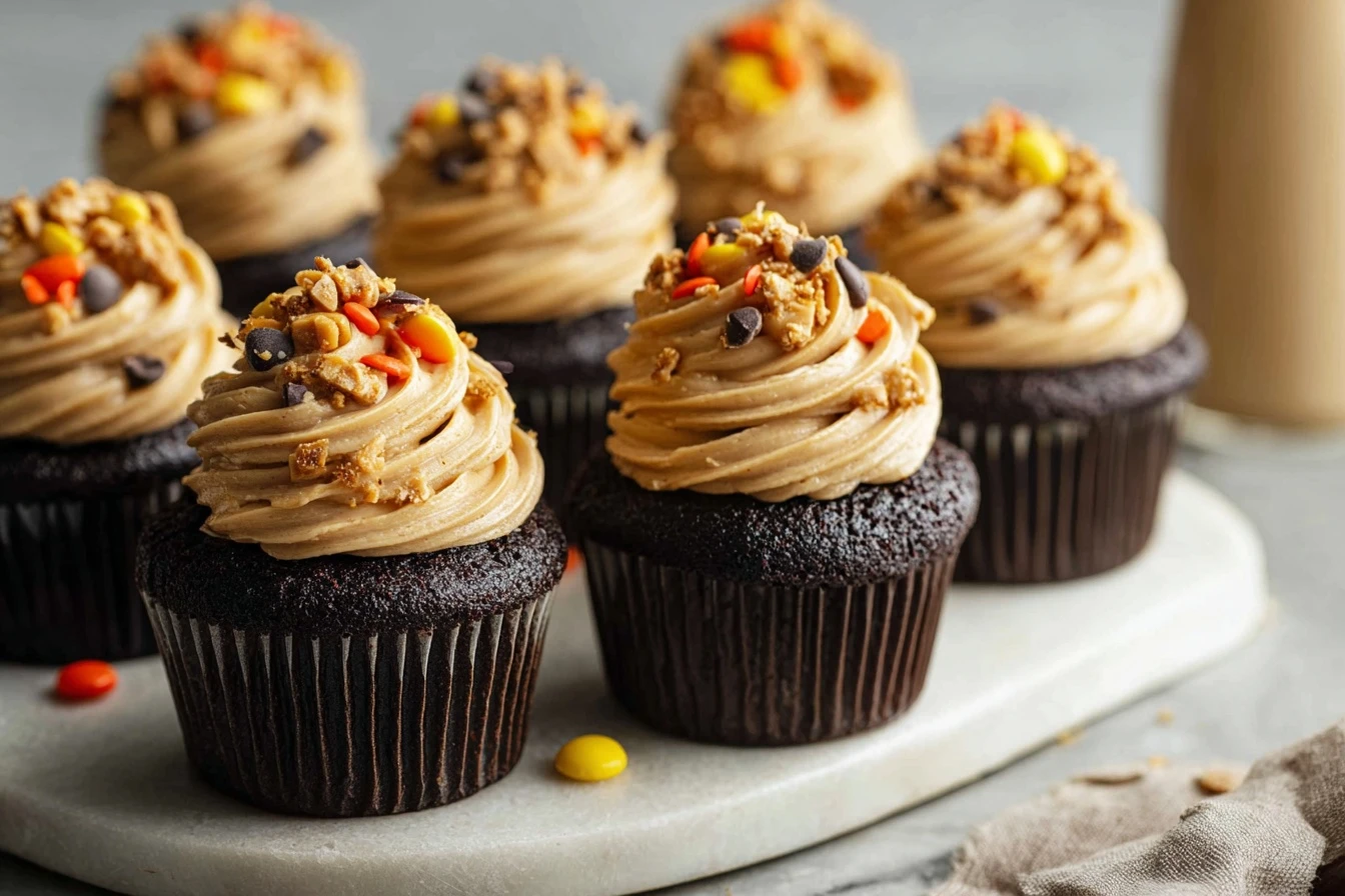 Dark Chocolate Cupcakes With Peanut Butter Frosting Recipe Best Dark Chocolate Peanut Butter Cupcakes Gourmet Dark Chocola...