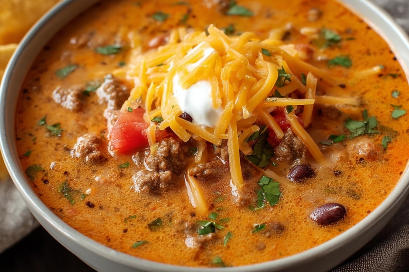 Master Slow Cooker Creamy Beef Taco Soup in 7 Easy Steps