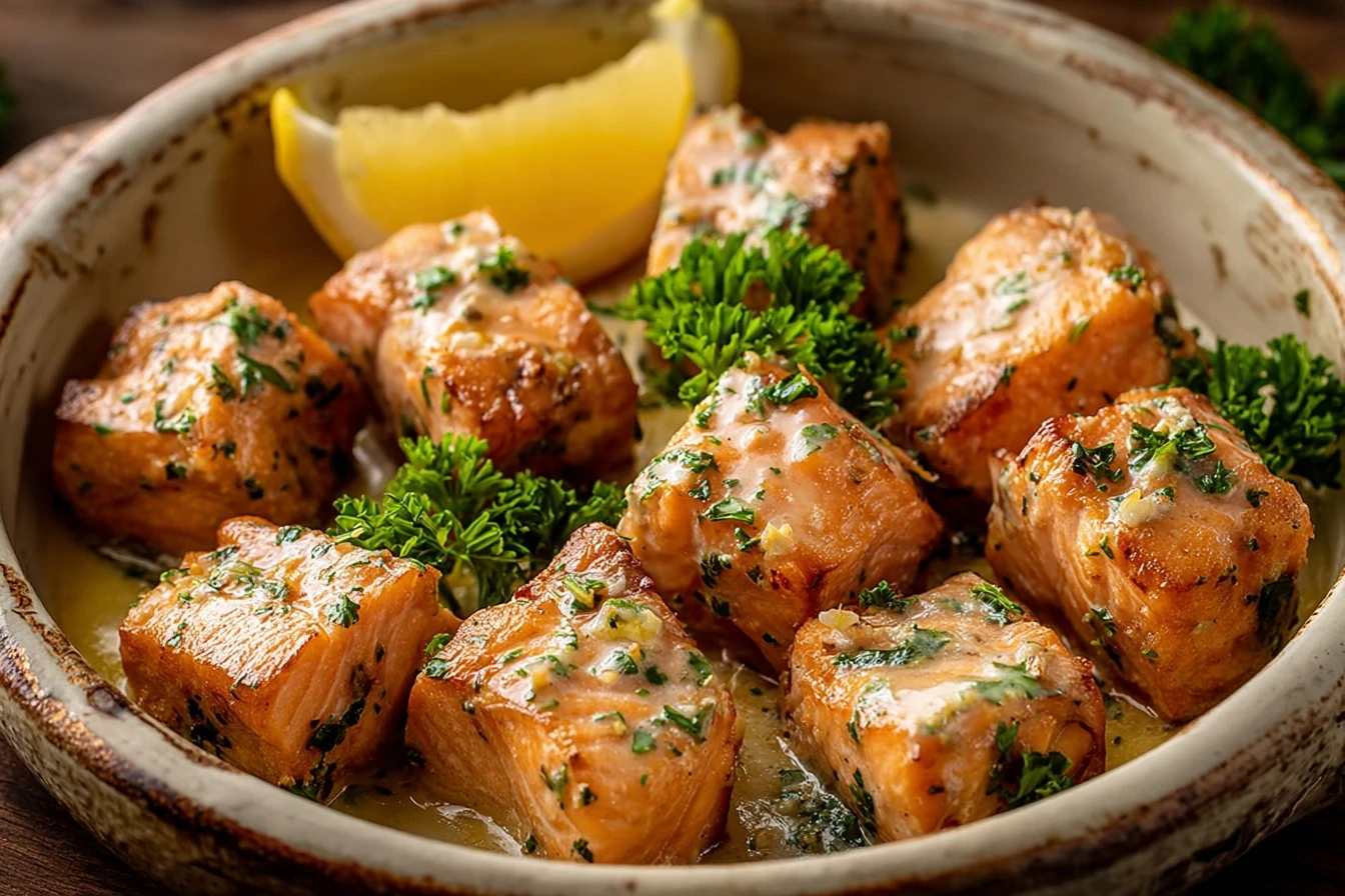 Easy Creamy Garlic Butter Salmon Bites Recipe Best Garlic Butter Salmon Bites For Dinner How To Make Creamy Garlic Salmon ...