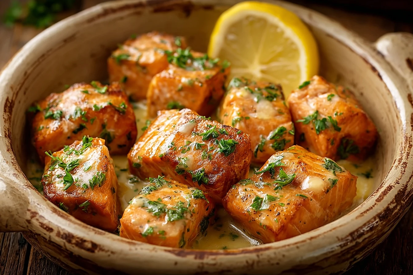 Easy Creamy Garlic Butter Salmon Bites Recipe Best Garlic Butter Salmon Bites For Dinner How To Make Creamy Garlic Salmon ...