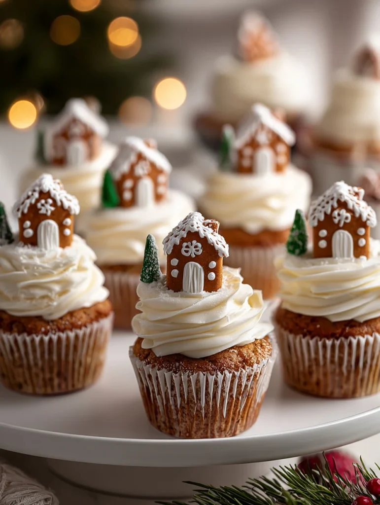 Easy Gingerbread House Cupcake Recipe Homemade Gingerbread Cupcake Bites Cute Holiday Treat Ideas DIY Mini Gingerbread Hou...