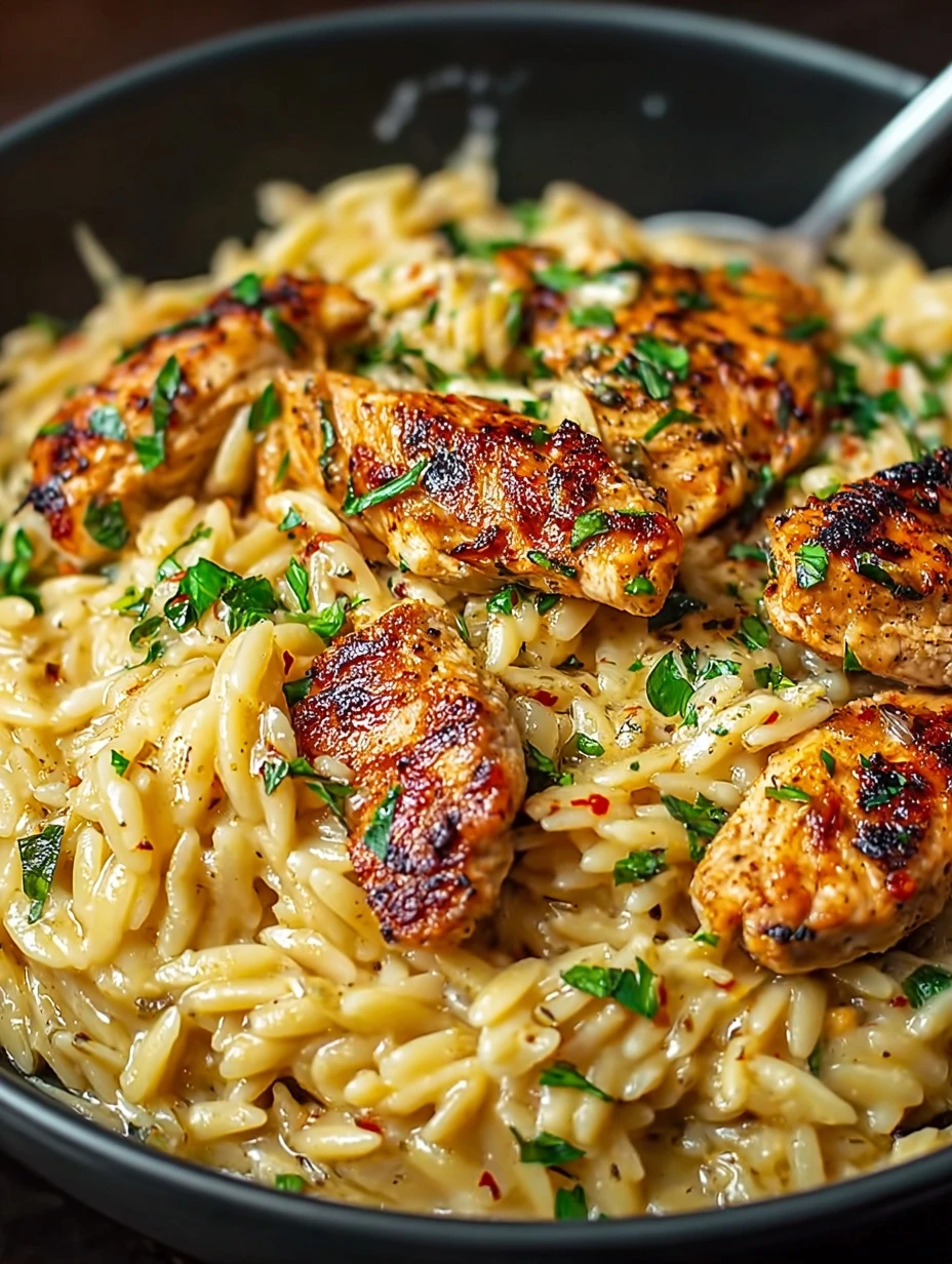 Easy One Pot Cajun Chicken Alfredo Orzo Recipe - Gluten Free Creamy Pasta with Bold Seasoning and Fresh Herb Garnish