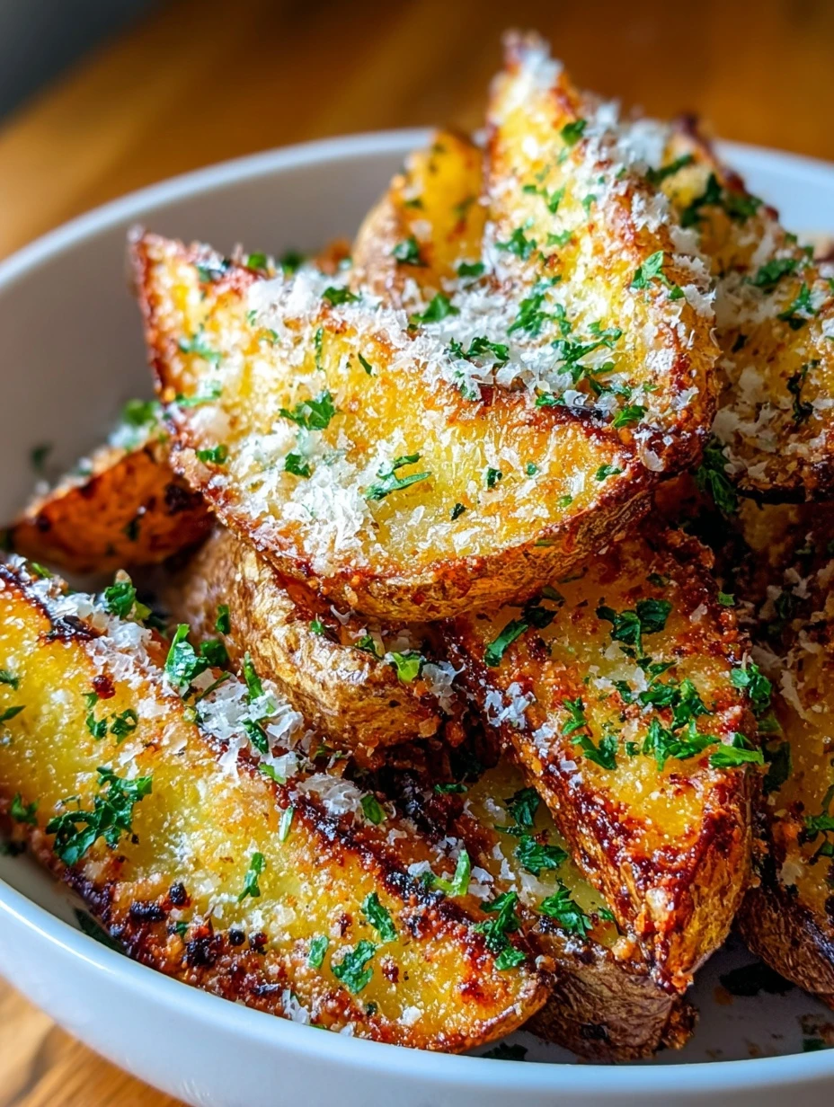 Crispy Parmesan Potato Wedges Recipe - Cheesy Oven-Baked Side Dish with Golden Edges and Fresh Parsley Sprinkle