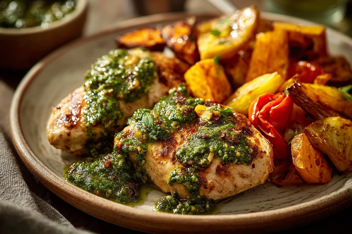 Quick & Easy: Pesto Chicken with Roasted Veggies Tonight!