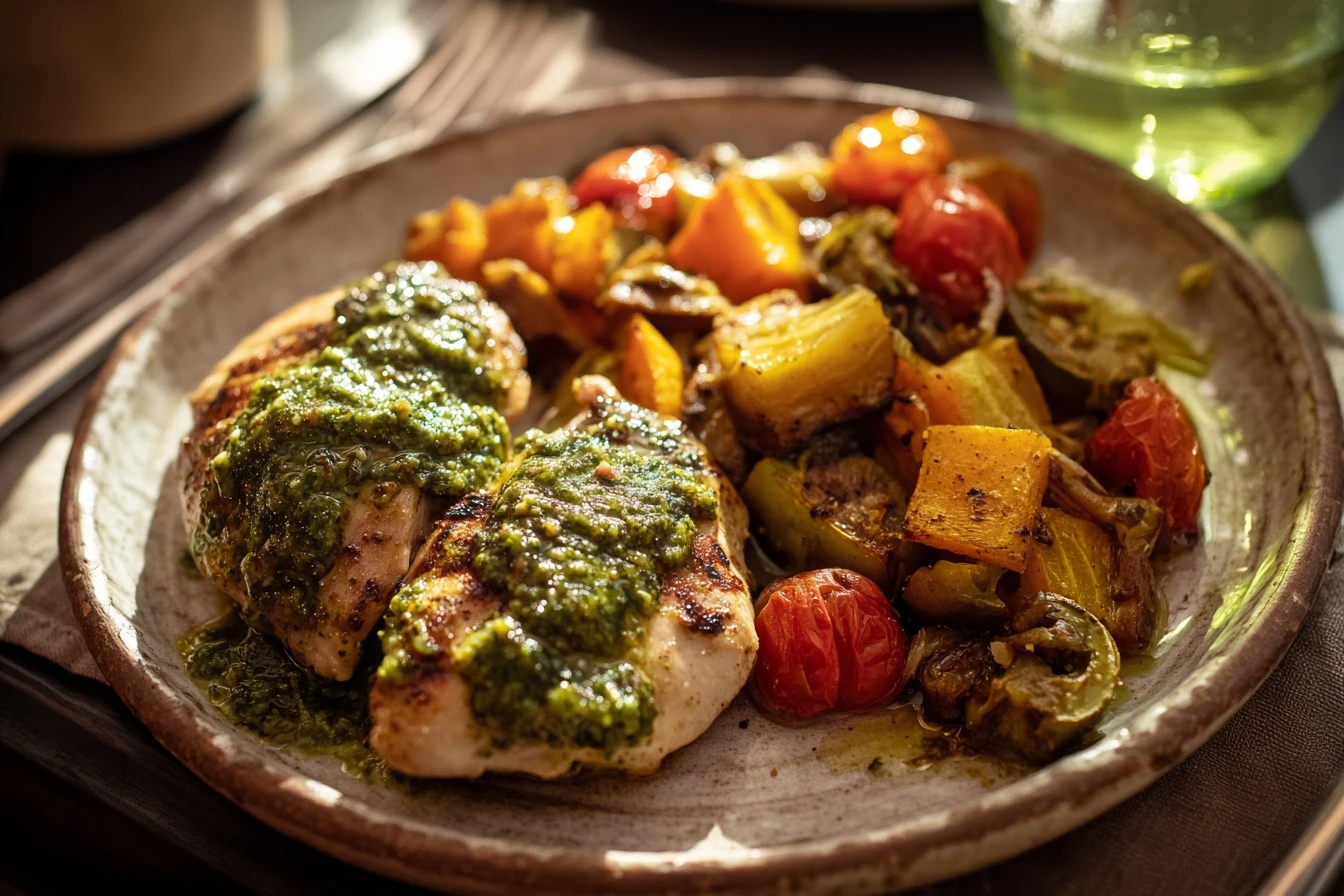 Easy Pesto Chicken Dinner Ideas Quick Pesto Chicken Vegetable Recipe Healthy Pesto Chicken With Veggies Best Roasted Veggi...