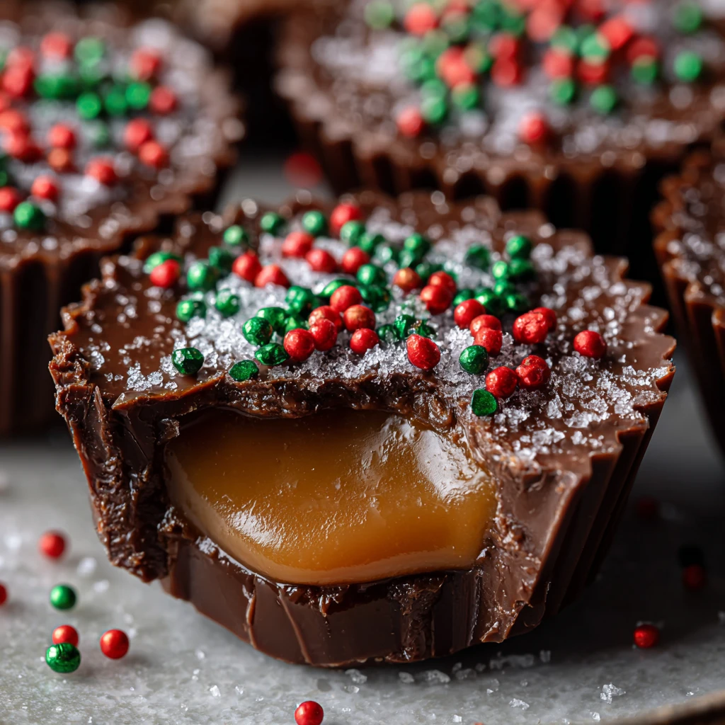 Easy Salted Caramel Chocolate Cups Recipe Homemade Salted Caramel Cups Christmas DIY Holiday Sprinkle Chocolate Treats Low...