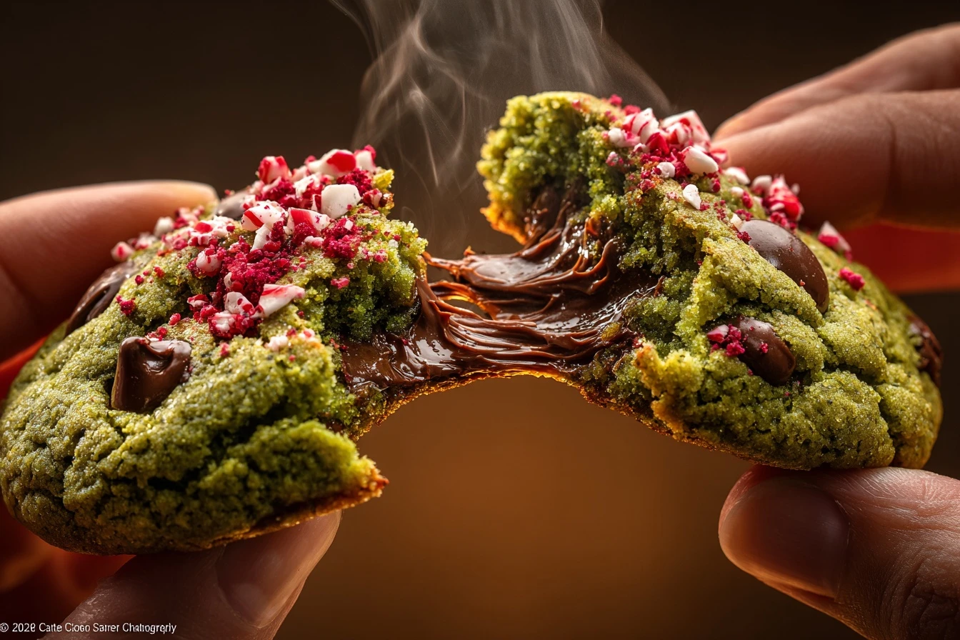 Gooey Grinch Chocolate Chip Cookies Recipe Easy Grinch Peppermint Cookies Tutorial How To Make Green Chocolate Chip Cookie...