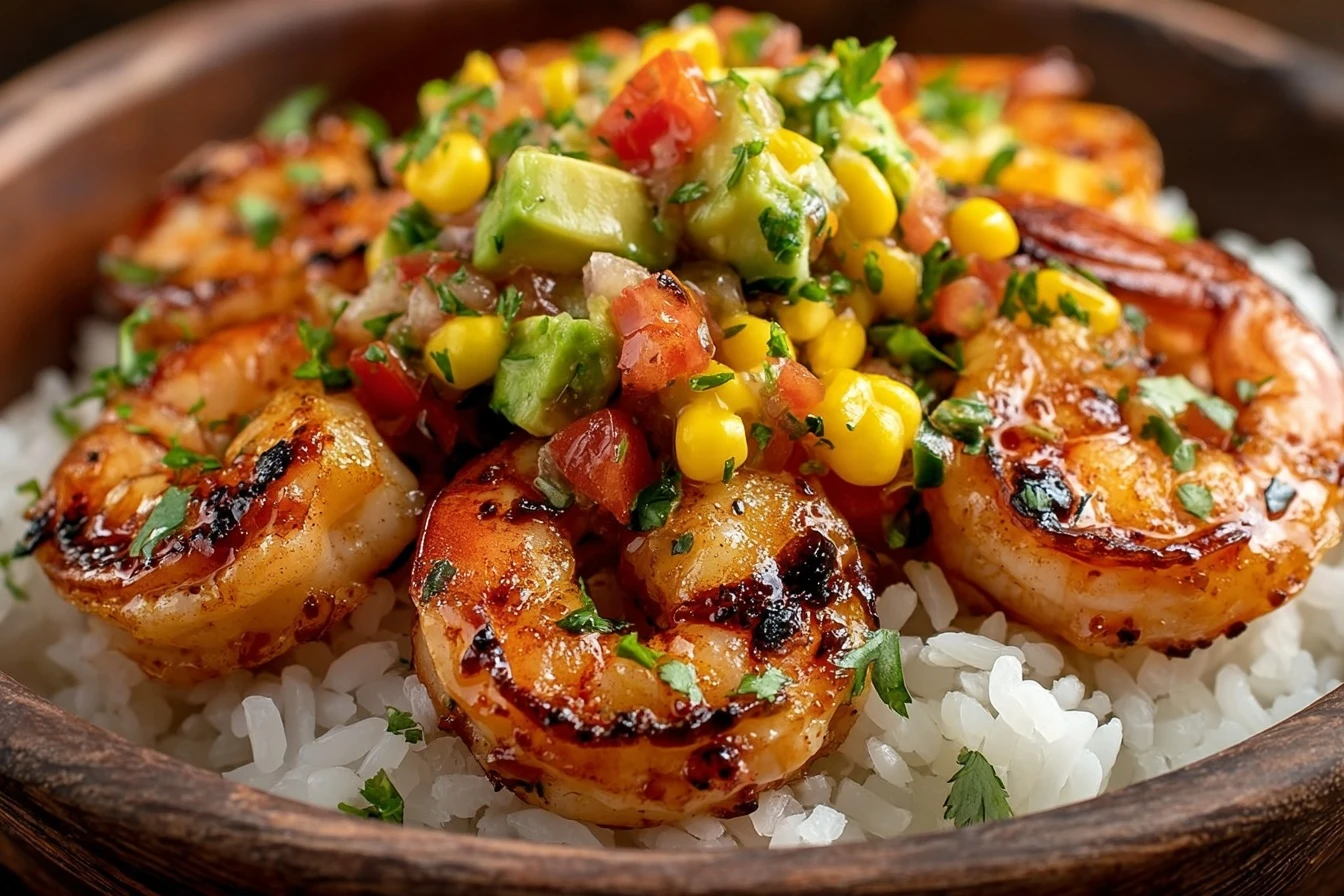 Grilled Shrimp Bowl with Avocado Corn Salsa