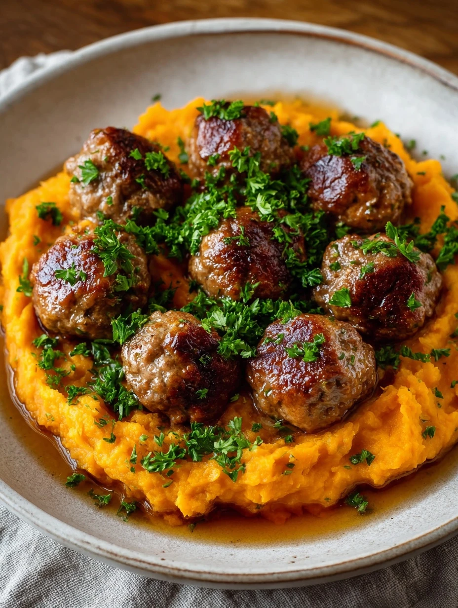 20-Min Heavenly Beef Meatballs & Creamy Sweet Potato