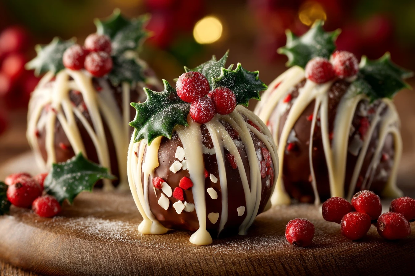 Holly Leaf Rice Krispie Bites with White Chocolate Drizzle