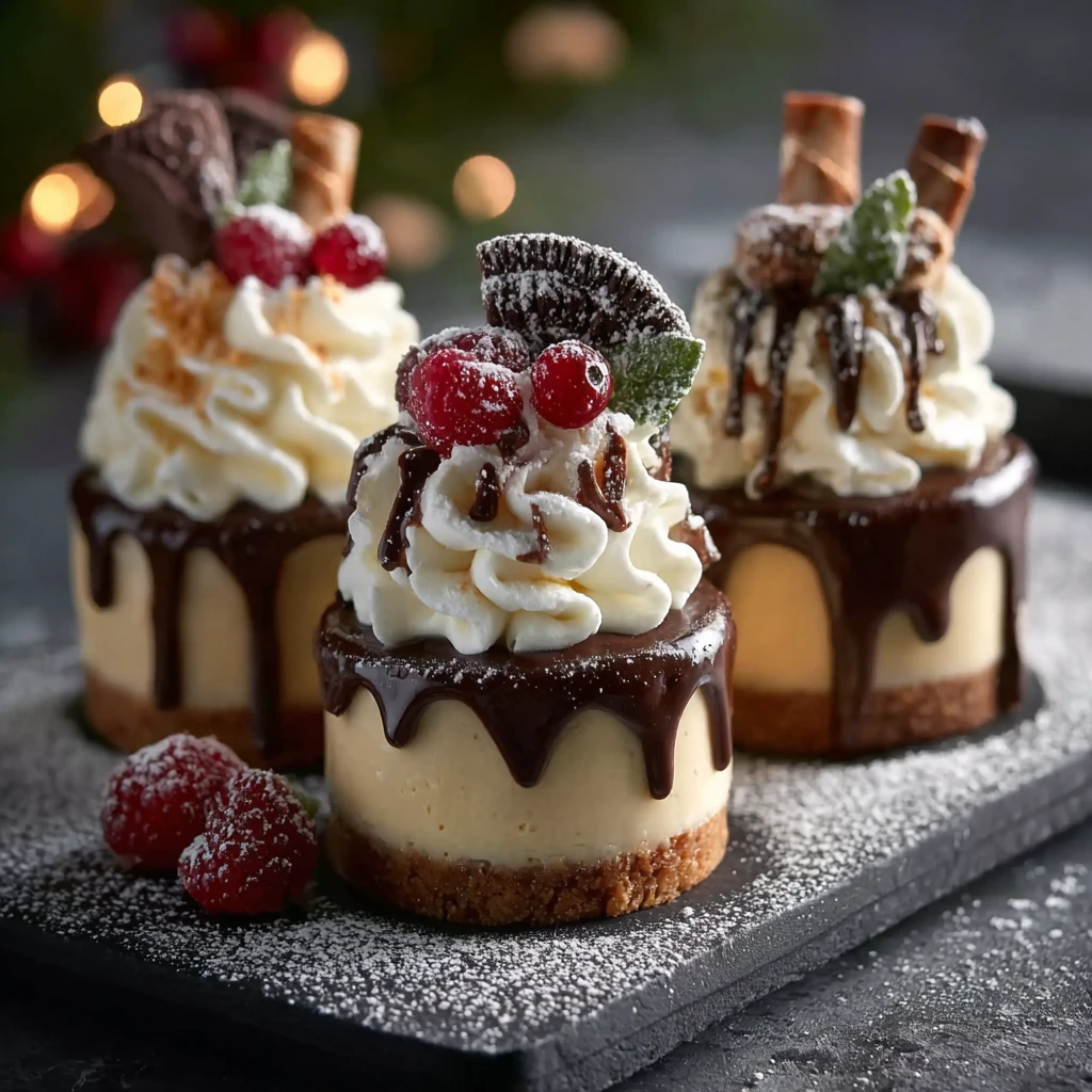 Mini Christmas Tree Cheesecake Recipe Cinnamon Stick Trunk Desserts Holiday Cheesecake Bite Ideas Festive Mini Cheesecake ...