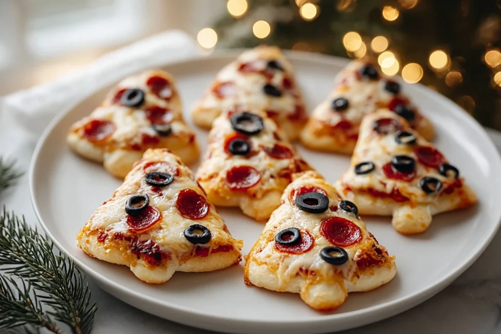 Mini Christmas Tree Pizza Recipe Easy Christmas Tree Pizzas For Parties Cheesy Christmas Tree Mini Pizzas Cute Holiday Par...