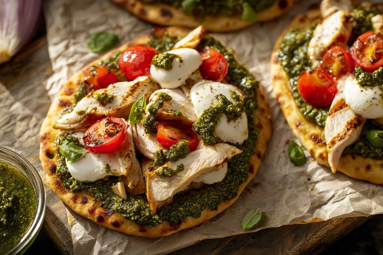 Pesto Chicken Flatbread Recipe Homemade Best Pesto For Chicken Flatbread Gluten-free Pesto Chicken Flatbread Low-calorie P...