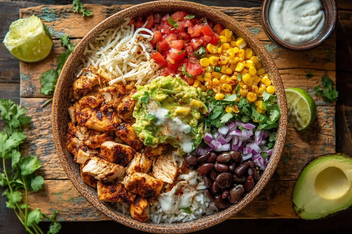 Quick Chicken Burrito Bowl Recipe Easy 10 Minute Burrito Bowl Healthy Chicken Burrito Bowl Ideas Low-calorie Chicken Burri...
