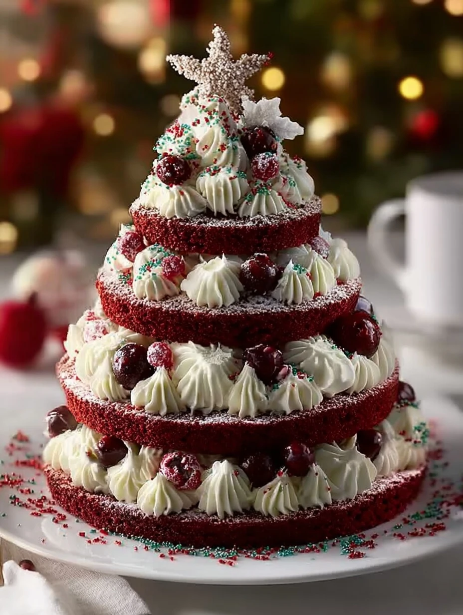 Red Velvet Christmas Cake Recipe Holiday Layer Cake Tutorial DIY Red Velvet Christmas Tree Cake Red Velvet Holiday Cake Id...