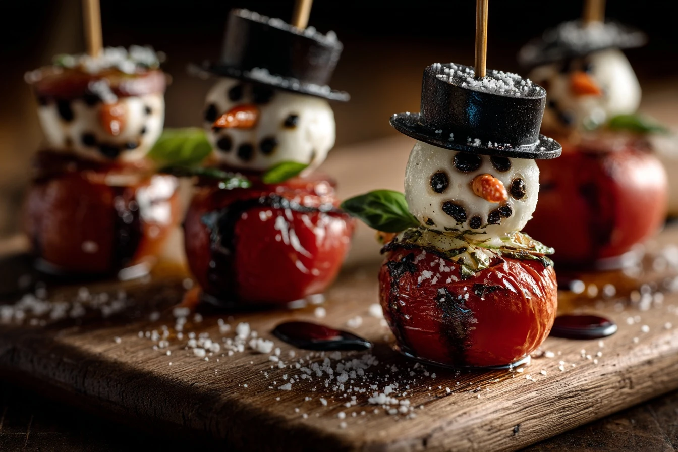 Snowman Caprese Skewers – 5 Min Holiday Appetizer
