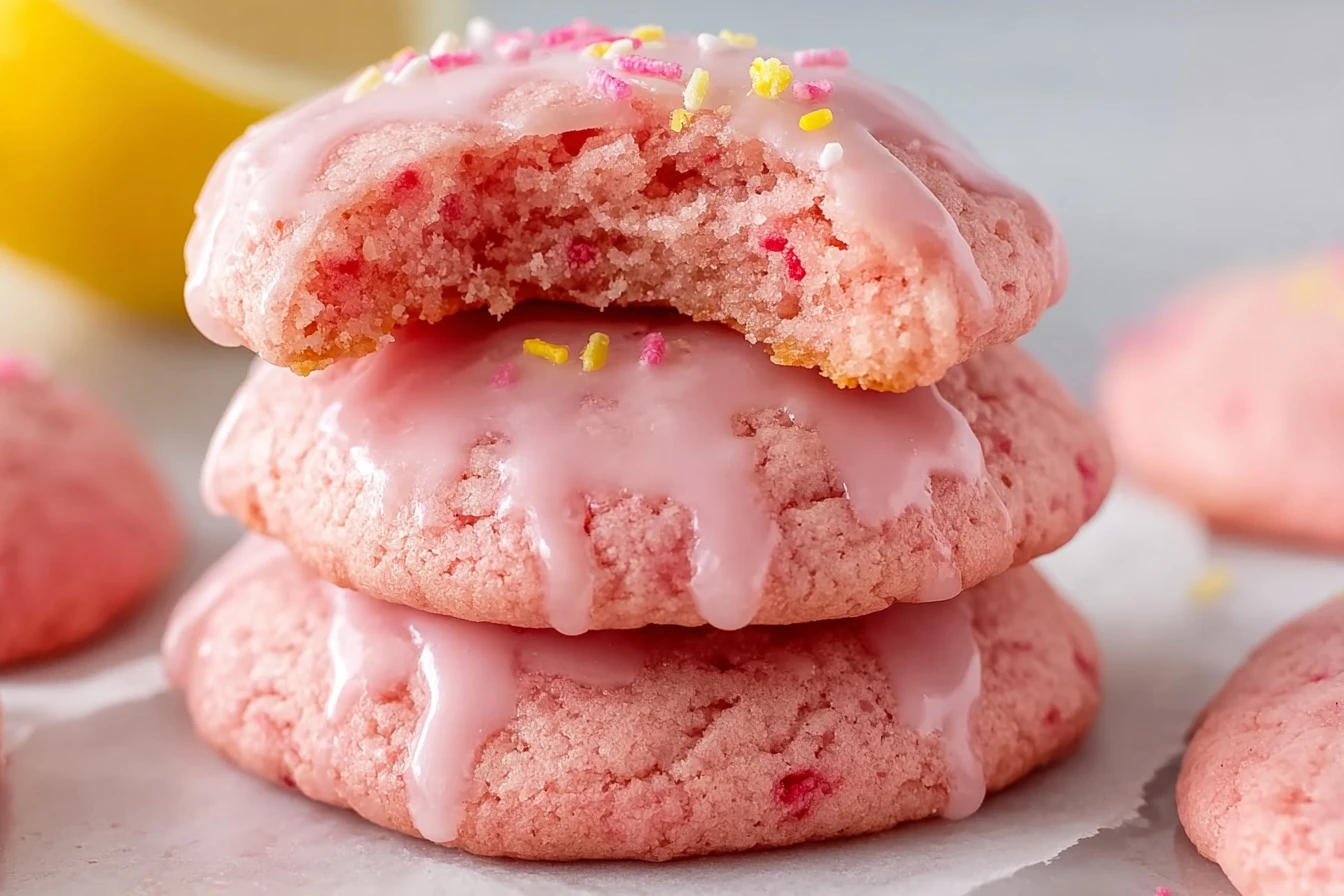 Strawberry Cake Mix Cookies with Zesty Strawberry Lemon Glaze