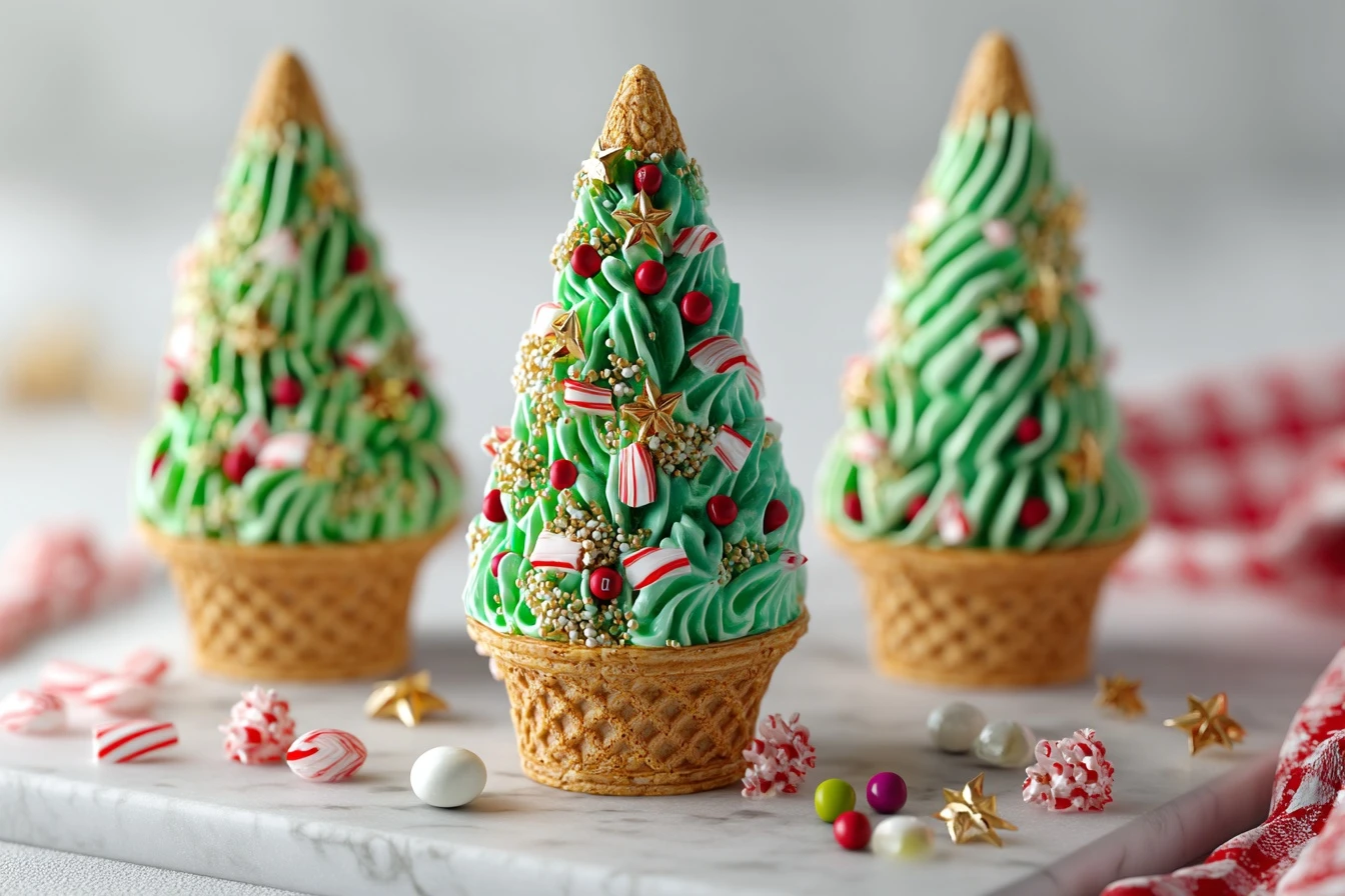 Stuffed Sugar Cone Christmas Trees Recipe Edible Christmas Tree Cones DIY M&M And Peppermint Cone Trees How To Make Sugar ...