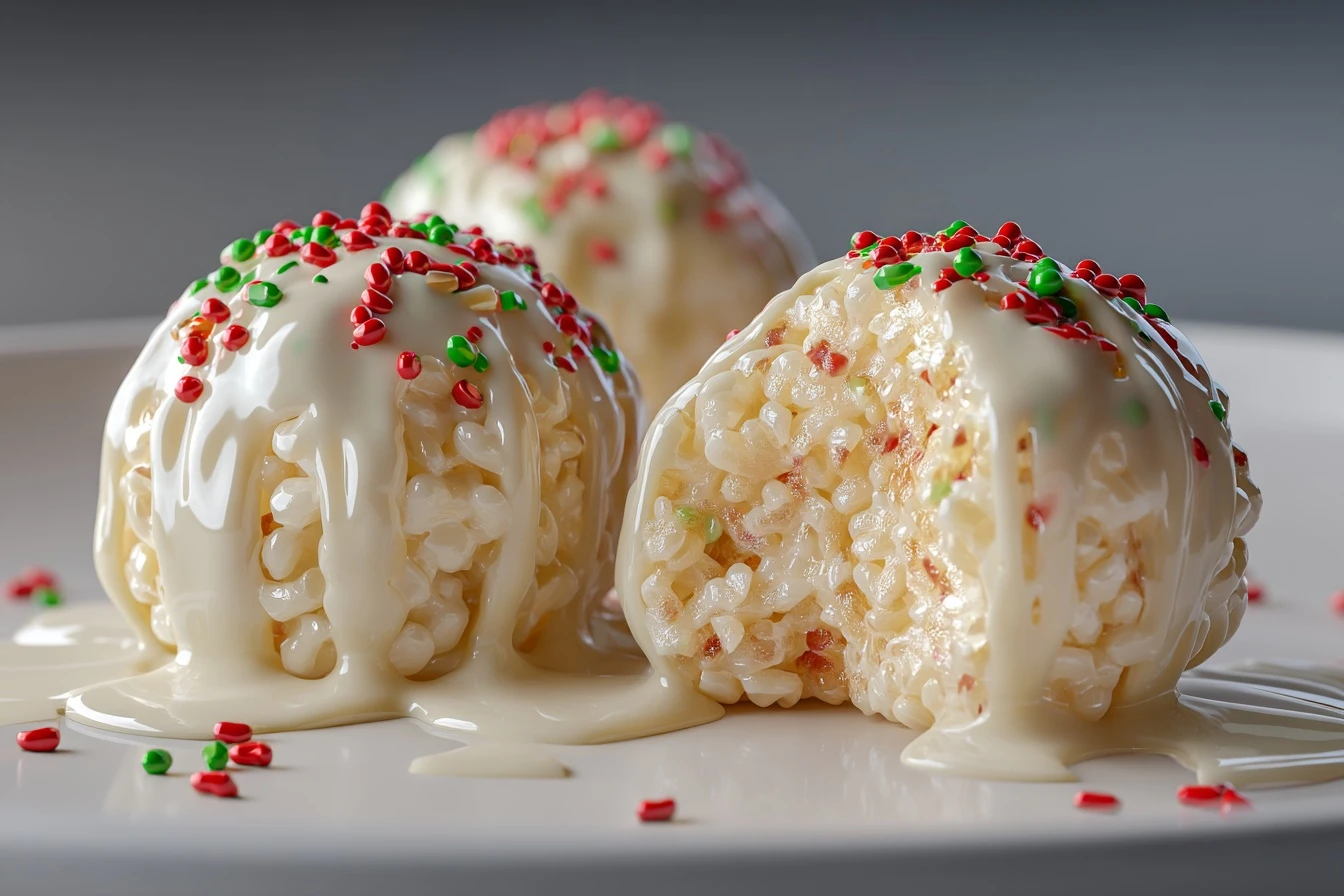 White Chocolate Christmas Rice Crispy Balls
