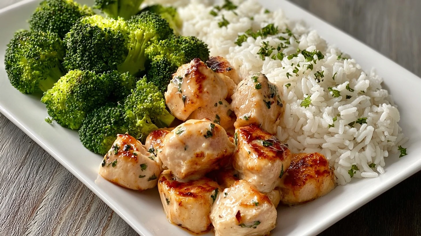 Creamy Garlic Chicken Bites Recipe Easy Garlic Chicken With Rice Best Roasted Broccoli And Chicken Dinner Low-fat Creamy C...