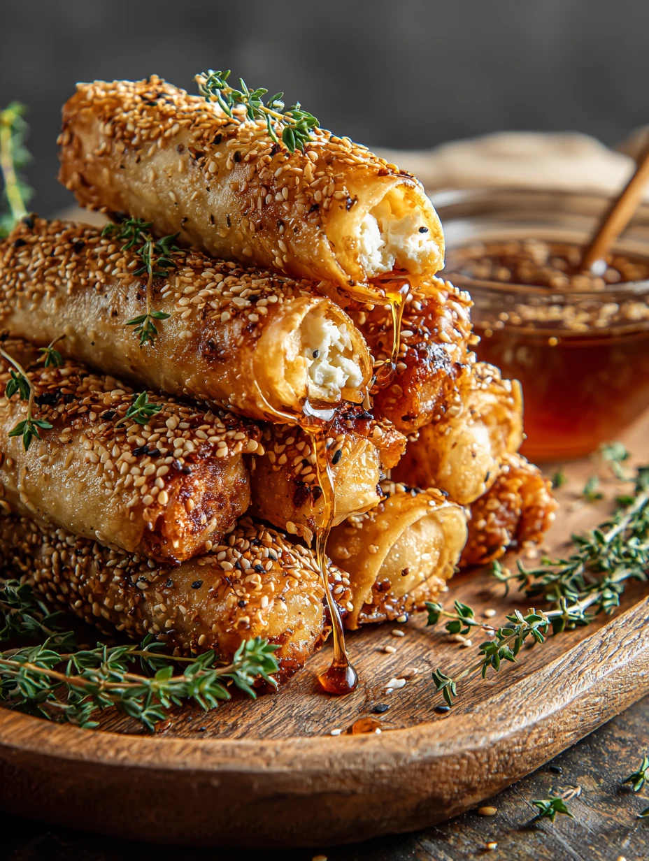 Crispy Feta Rolls Recipe Spicy Honey Drizzle Appetizer Feta Cheese Rolls With Honey Greek Feta Appetizer Recipes Spicy Hon...
