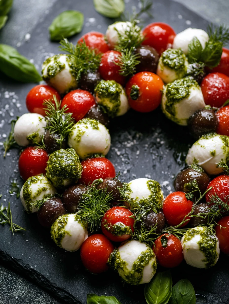 Easy Caprese Christmas Wreath Recipe Fresh Caprese Wreath For Holidays Festive Caprese Salad Christmas Wreath How To Make ...