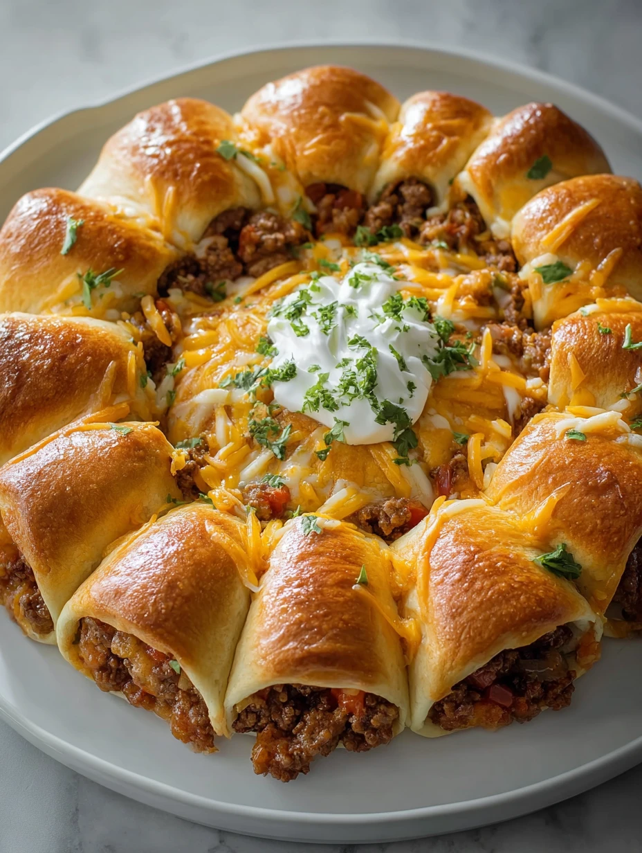 Easy Cheesy Beef Taco Ring Recipe How To Make A Beef Taco Ring Family-friendly Taco Ring Meals Cheesy Beef Taco Ring Cooki...