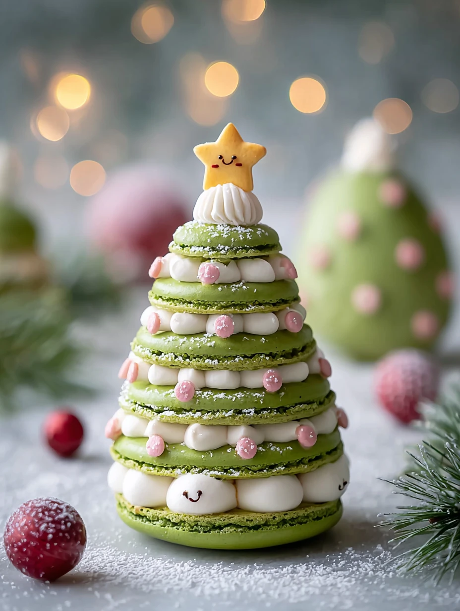 Easy Christmas Tree Cake Macarons Recipe Homemade Holiday Macaron Ideas Best Christmas Macaron Flavors Festive Tree-shaped...